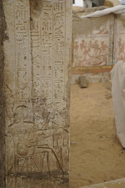 Hieroglyphs etched on a column found inside Ptah-M-Wiah's tomb in the Saqqara necropolis. Photo: Egypt's Ministry of Tourism and Antiquities