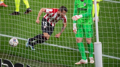 Athletic Bilbao's Spanish forward Alejandro Berenguer scores. AFP