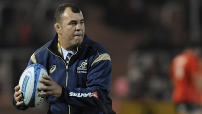 Australia coach Michael Cheika gestures during the Rugby Championship 2015 Test match against Argentina at Malvinas Argentinas stadium in Mendoza on July 25, 2015. AFP PHOTO / Andres Larrovere