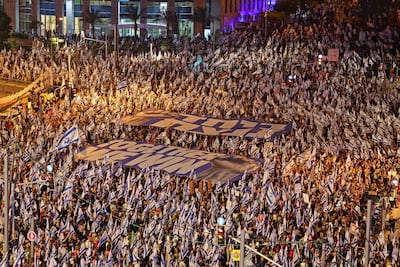 A protest against the hard-right government's controversial judicial reform plans in Tel Aviv on June 10. AFP