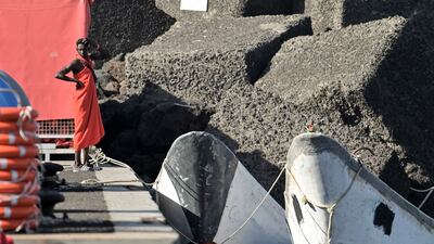 Wooden canoes moored in La Restinga, El Hierro, in Spain's Canary Islands after more than 200 migrants aboard a boat were rescued on 27 December. EPA