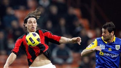 Zlatan Ibrahimovic, centre, has had plenty to celebrate this season with AC Milan.