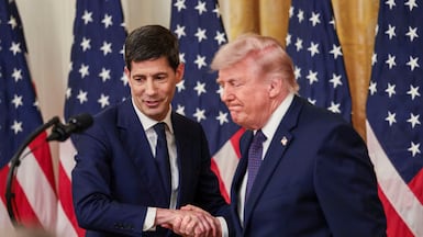 US President Donald Trump with Federal Reserve chairman Kevin Warsh during his swearing-in ceremony at the White House. Reuters
