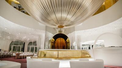 The striking white and gold interiors at Mix by Alain Ducasse. Courtesy Mix by Alain Ducasse