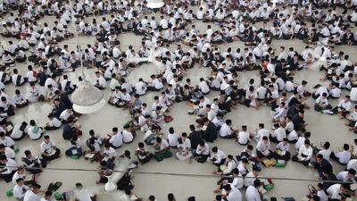 Hundreds of students read the Quran at the Ar-Raudhatul Hasanah Islamic boarding school in Medan, Indonesia. AFP