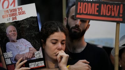 Family members of hostages held in Gaza hold a protest outside Israeli Prime Minister Benjamin Netanyahu's residence in Jerusalem. AP