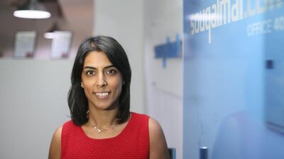 Ambareen Musa, founder and chief executive of Souqalmal.com at her JLT office in Dubai. Sarah Dea / The National
