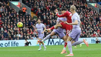 Hugo Ekitike smashes home to put Liverpool into an early lead against Brighton. Getty Images