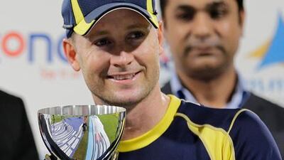 Australia captain Michael Clarke with the trophy for winning the ODI series against Pakistan in the UAE.