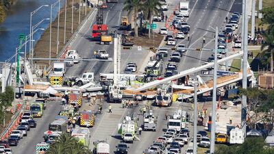 An aerial view shows the collapsed pedestrian bridge near Florida International University in Miami. Joe Skipper / Reuters