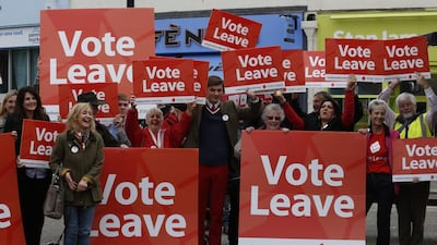 Supporters of the Vote Leave campaign in the UK cheer in the run-up to the referendum. Both the Brexit campaign and Donald Trump managed to skillfully mobilise a base of committed supporters. Luke MacGregor / Bloomberg