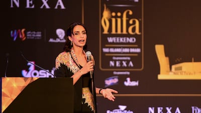 Noreen Khan, vice president of IIFA, speaks at the event.