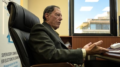 President of Lebanon's supervisory commission for elections, retired judge Nadim Abdelmalak, at his office in Beirut, talks about how current lack of power and funding mean the department is unable to effectively observe the upcoming general election.
