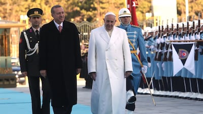 Pope Francis with Turkey's President Recep Tayyip Erdogan in Ankara in November 2014. Getty Images