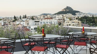 The modern rooftop dining at AthensWas Hotel in Athens, Greece. M Nikitaki