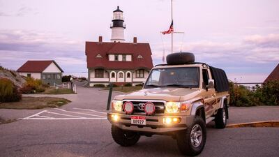 Outside the oldest lighthouse in America in the state of Maine