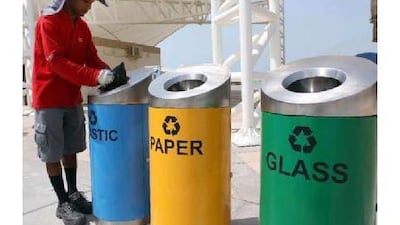 Recycling bins for plastic, paper and glass are on the Corniche at the end of Khaleej al Arabi Street.