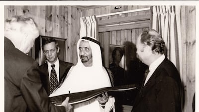 Sheikh Rashid bin Saeed Al Maktoum attends the inauguration of the Norwegian Seaman's Centre in 1976. Courtesy of the Norwegian Seamen's Centre