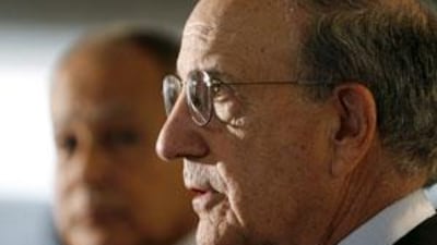 The US Middle East envoy George Mitchell, right, speaks during a news conference following his talks with the Egyptian foreign minister.