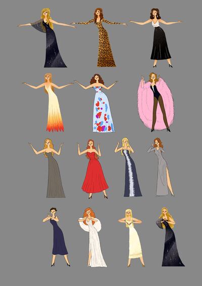 All 14 of Dalida's most iconic looks, as shown in the Google Doodle. Google
