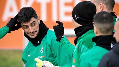 Players joke around Monchengladbach attacker Lars Stindl. EPA
