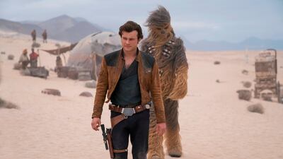 In this image released by Lucasfilm, Alden Ehrenreich and Joonas Suotamo appear in a scene from "Solo: A Star Wars Story," which will premiere at the Cannes Film festival in southern France. AP