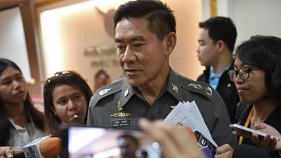Thai deputy police spokesman, Maj Gen Songpol Wattanachai, answers a question during a press conference at the Royal Thai Police headquarters in Bangkok. Thai police said Moscow’s top intelligence agency has warned a group of 10 ISIL militants has entered the kingdom to target Russians. Christophe Archamault / AFP Photo