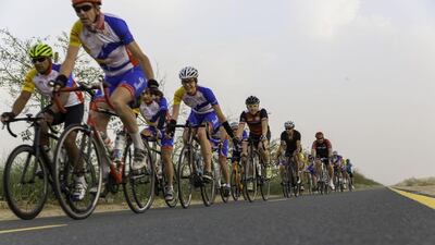 More than 100 cyclists turned out at Al Qudra Cycle Track on Friday morning to warm-up for a 70km race in Ras Al Khaimah next month. Courtesy RAKBank Cycling