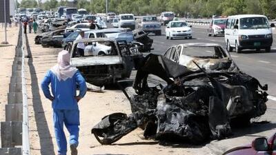 The Fog Tuesday pile-up on Sheikh Zayed Road near Ghantoot on March 11, 2008.