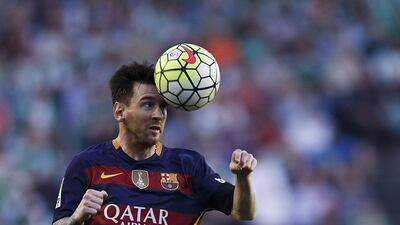 Barcelona’s Lionel Messi has a header saved during La Liga match between Real Betis Balompie and Barcelona at Estadio Benito Villamarin on April 30, 2016 in Seville, Spain. Gonzalo Arroyo Moreno/Getty Images