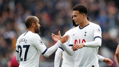 Tottenham Hotspur's Lucas Moura celebrates scoring their second goal with Dele Alli. Reuters