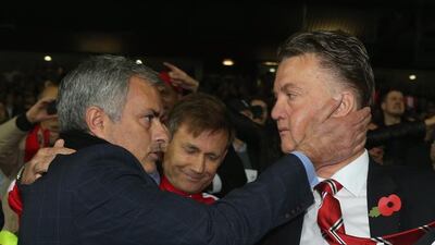 Louis van Gaal, right, has been sacked as Manchester United manager. He is tipped to be replaced by Jose Mourinho, left. John Peters / Getty Images