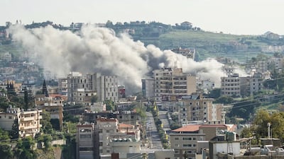 Smoke rises from the site of an Israeli air strike in the southern town of Nabatieh. AFP