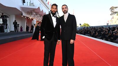 Saudi actor Rawkan Binbella, left, with Saudi film producer Mohammed Al Turki. Getty Images