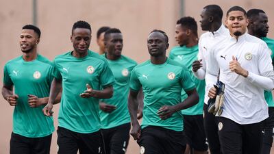 Senegal players attend a training session at the Omnisports Ahmadou Ahidjo Stadium in Yaounde. AFP