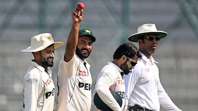 Pakistan's Sajid Khan acknowledges the crowd after picking up seven wickets on the third day of second Test against England in Multan on Thursday, October 17, 2024. AFP