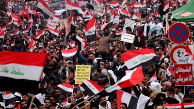 Followers of Moqtada Al Sadr gather in Baghdad. AP Photo