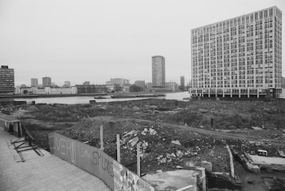 The Thames riverbank, Westminster, in 1978. Getty Images