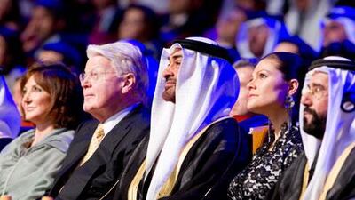Sheikh Mohammed bin Zayed, Crown Prince of Abu Dhabi and Deputy Supreme Commander of the UAE Armed Forces, and other delegates attend the 2011 Zayed Future Energy Prize awards ceremony last night.