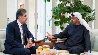 President Sheikh Mohamed meets Nechirvan Barzani, President of Iraqi Kurdistan. All photos: Abdulla Al Neyadi / UAE Presidential Court