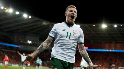 James McClean celebrates scoring the decisive goal for Ireland in the 1-0 win over Wales which ensured his team's place in the playoffs. John Sibley / Reuters