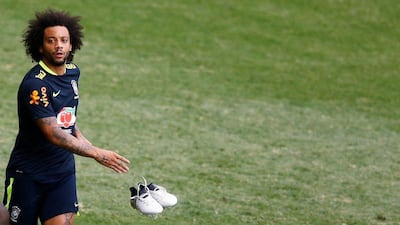 Brazil player Marcelo attends training. Ricardo Moraes / Reuters