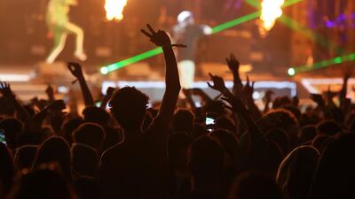 Crowd enjoying Redfest DXB held at Dubai Media City Amphitheatre in Dubai. Pawan Singh / The National
