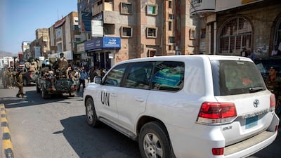 UN special envoy for Yemen Hans Grundberg arrives for a meeting with local officials in Yemen's third city of Taez on November 8, 2021. AFP