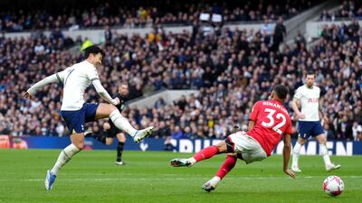 Son Heung-min has a shot on goal. PA