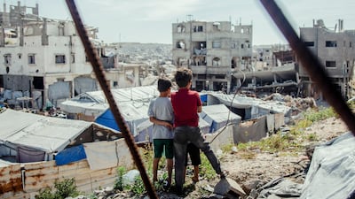 Children in Jabalia camp in northern Gaza on April 24. Middle East Images via AFP