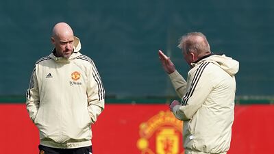 Manchester United manager Erik ten Hag during training. PA