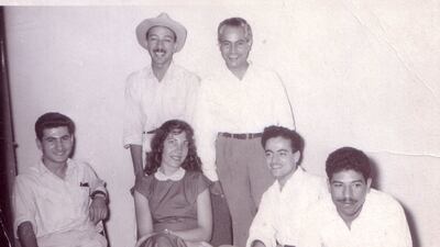 Muthaffar Al Nawab, top left, with other Iraqi artists in 1953. Photo: Mina Aldroubi