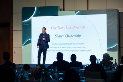 Abdullah Shahin, Board Member, presenting at the Umniya launch event.