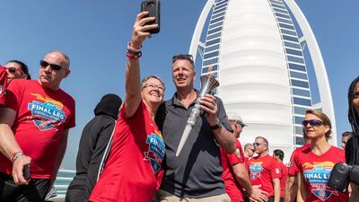 The torch run visits the Burj Al Arab in Dubai. Antonie Robertson / The National